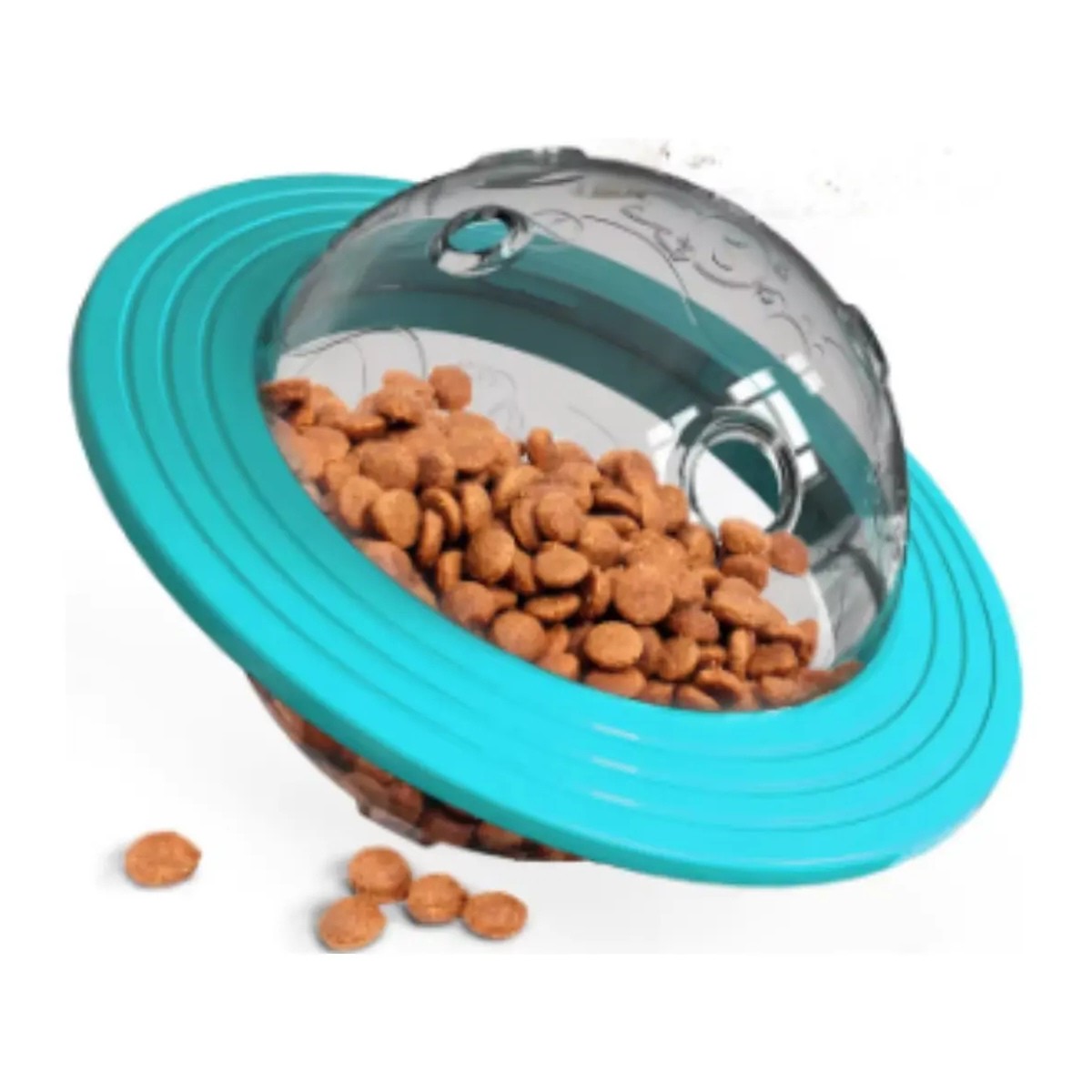 Comedouro Interativo para Cães e Gatos Disco Voador Azul