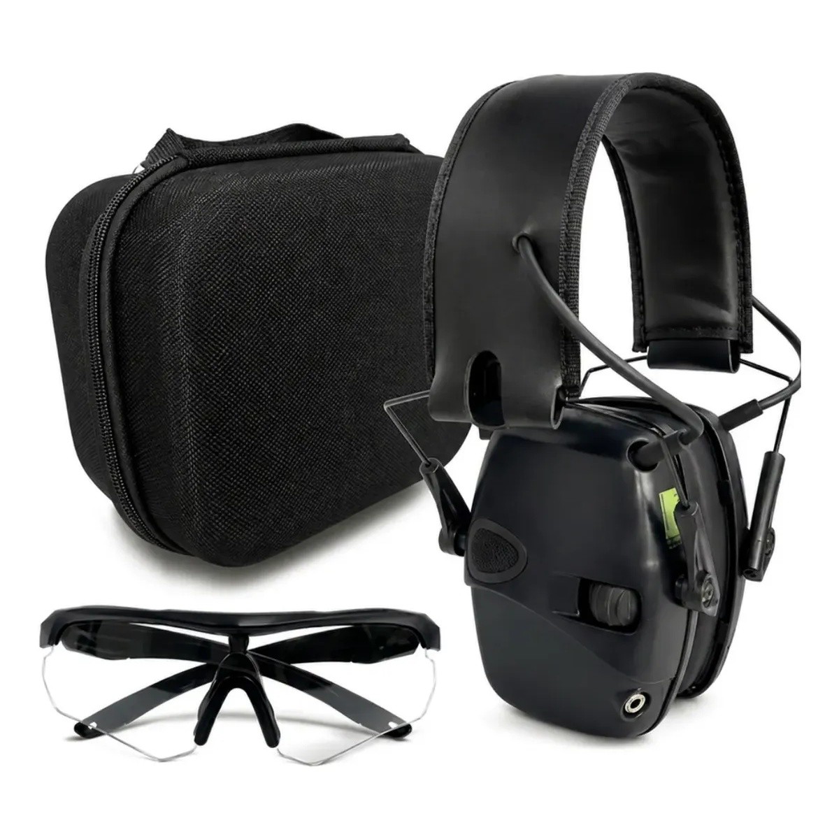 Kit Abafador Eletrônico de Ruídos Preto com Óculos e Estojo